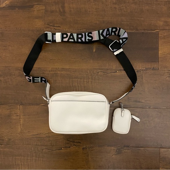 Karl Lagerfeld Crossbody White Paris Skyline Camera Bag Purse & Mini Wallet - Picture 2 of 7